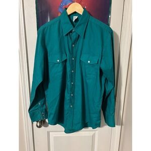 Vintage Malco Modes Teal Western Shirt Mens Size 16 34 Long Sleeve Rockabilly